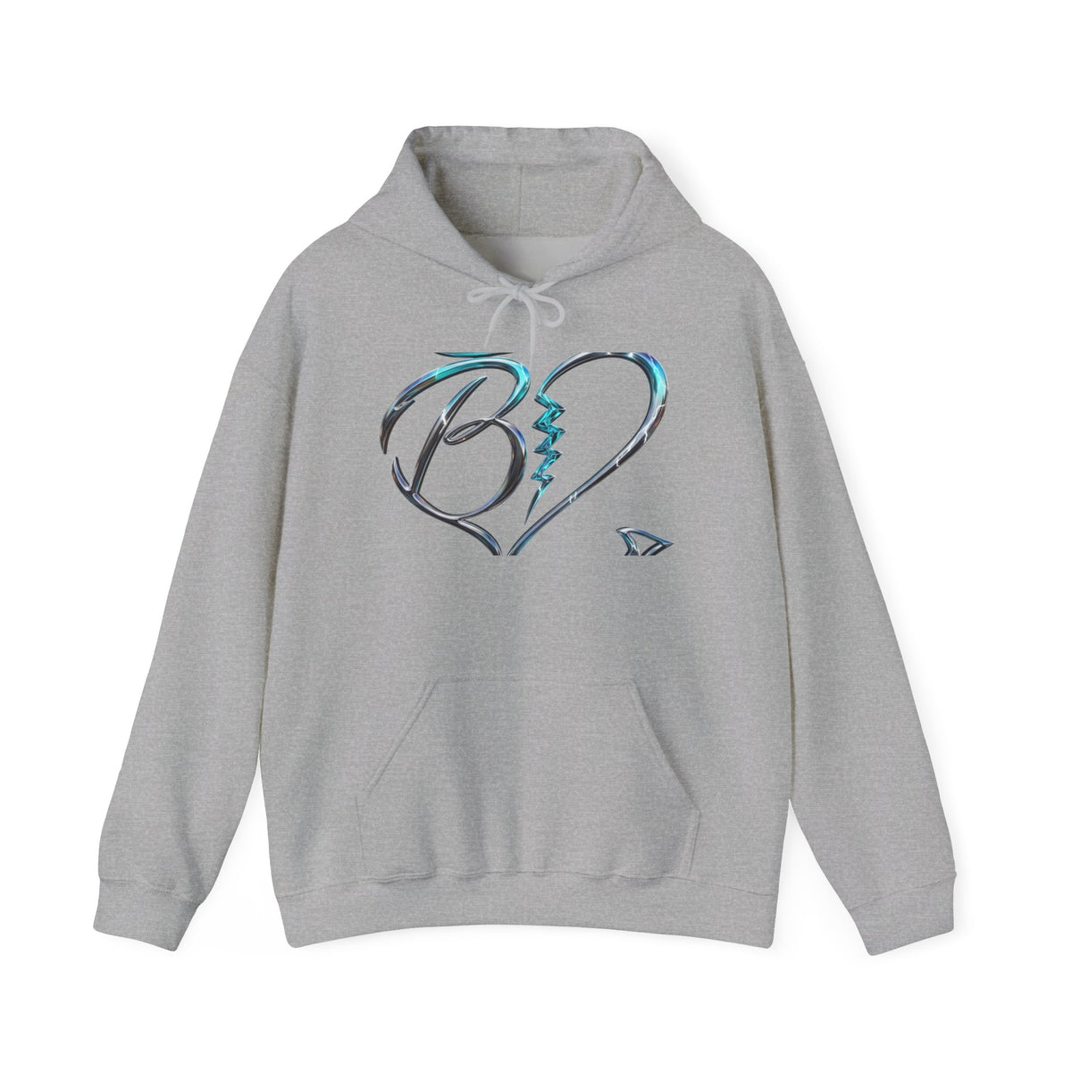 Broken Heart Graphic Hoodie – Teal Brushstroke Love Design