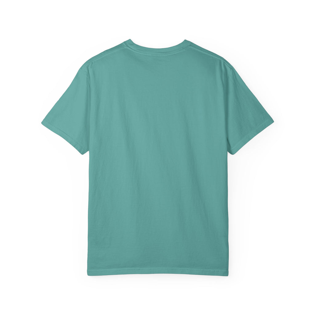 Angel & Devil Heart Graphic T-Shirt — Blue Metallic Script Design