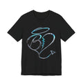 Heart Arrow Graphic Tee — Blue Metallic Love Emblem T-Shirt