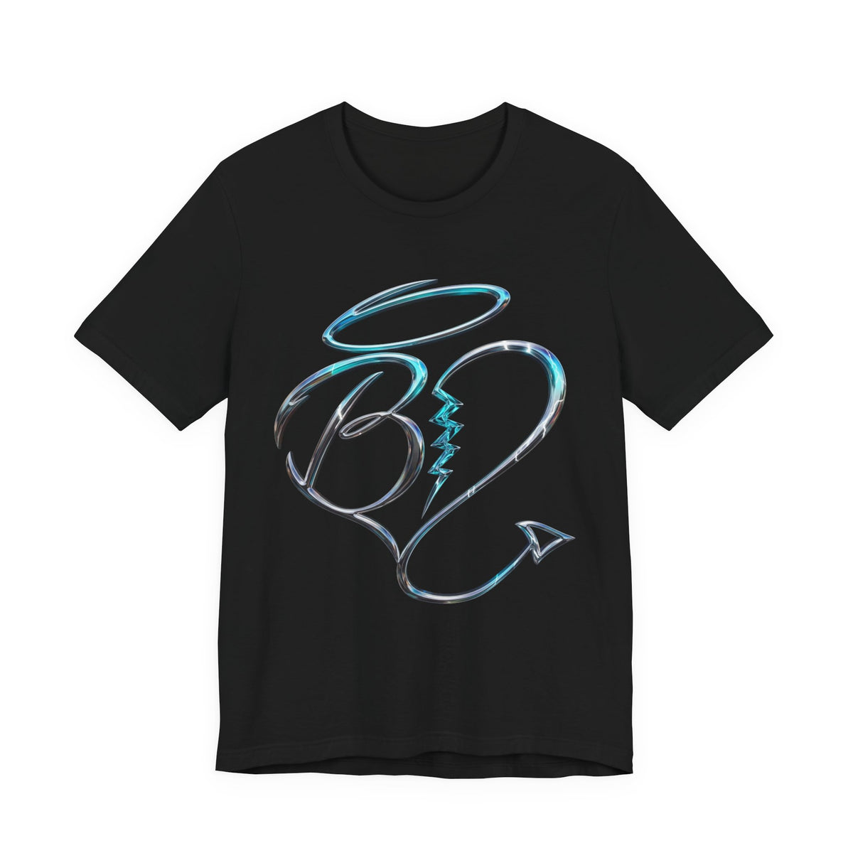 Heart Arrow Graphic Tee — Blue Metallic Love Emblem T-Shirt