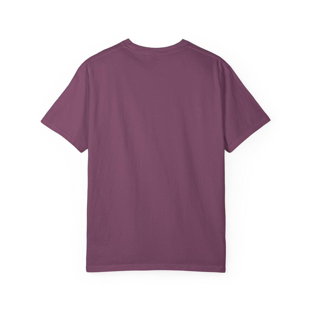 Angel & Devil Heart Graphic T-Shirt — Blue Metallic Script Design