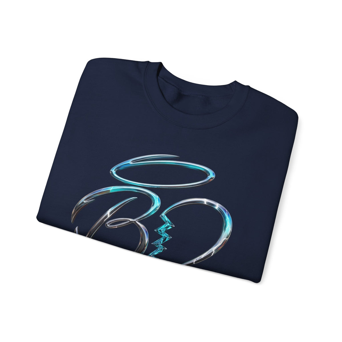 Angel & Devil Heart Crewneck Sweatshirt — Blue Metallic Heart Design