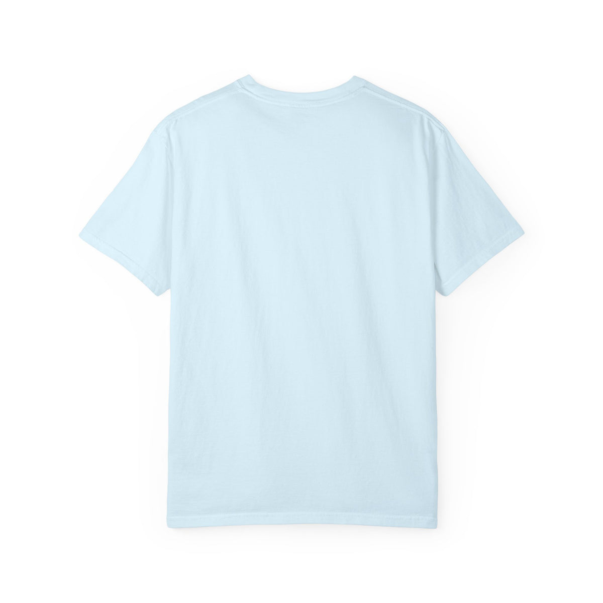 Angel & Devil Heart Graphic T-Shirt — Blue Metallic Script Design