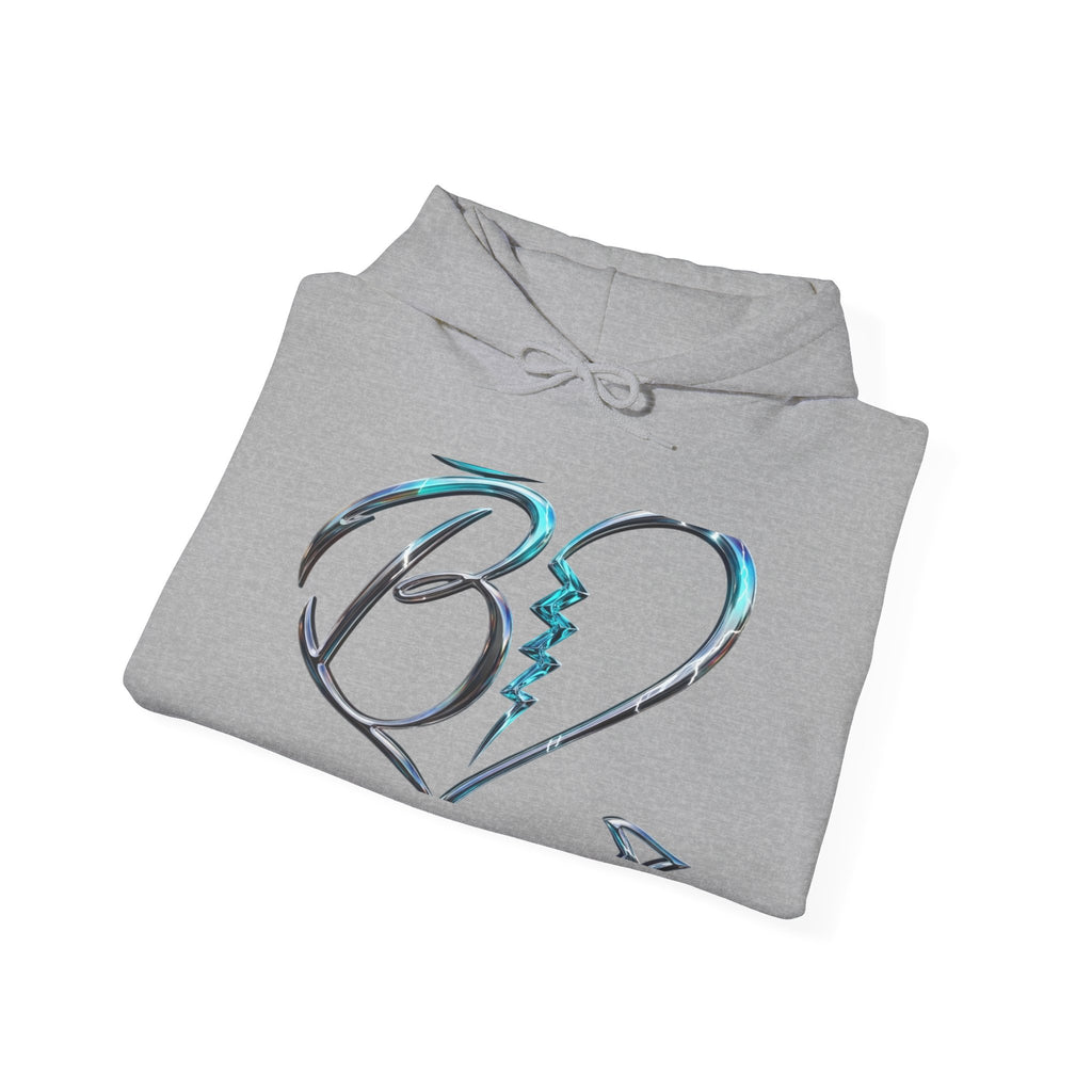 Broken Heart Graphic Hoodie – Teal Brushstroke Love Design