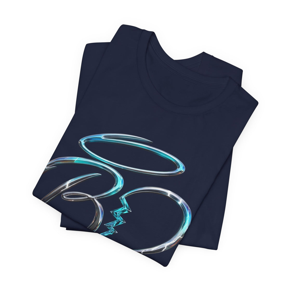 Heart Arrow Graphic Tee — Blue Metallic Love Emblem T-Shirt