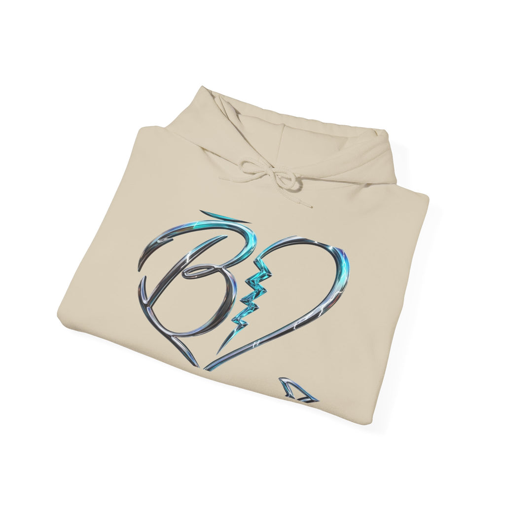 Broken Heart Graphic Hoodie – Teal Brushstroke Love Design