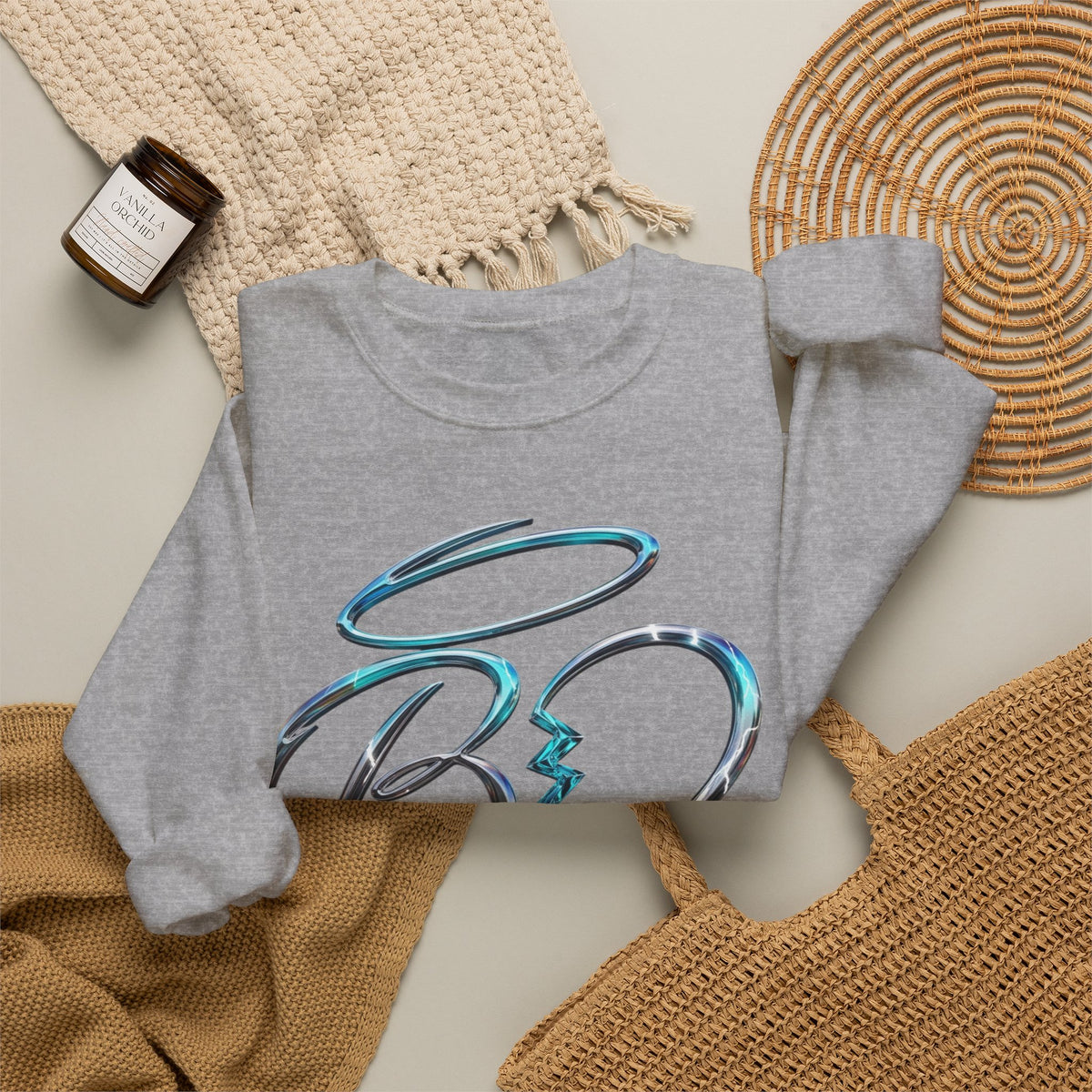 Angel & Devil Heart Crewneck Sweatshirt — Blue Metallic Heart Design