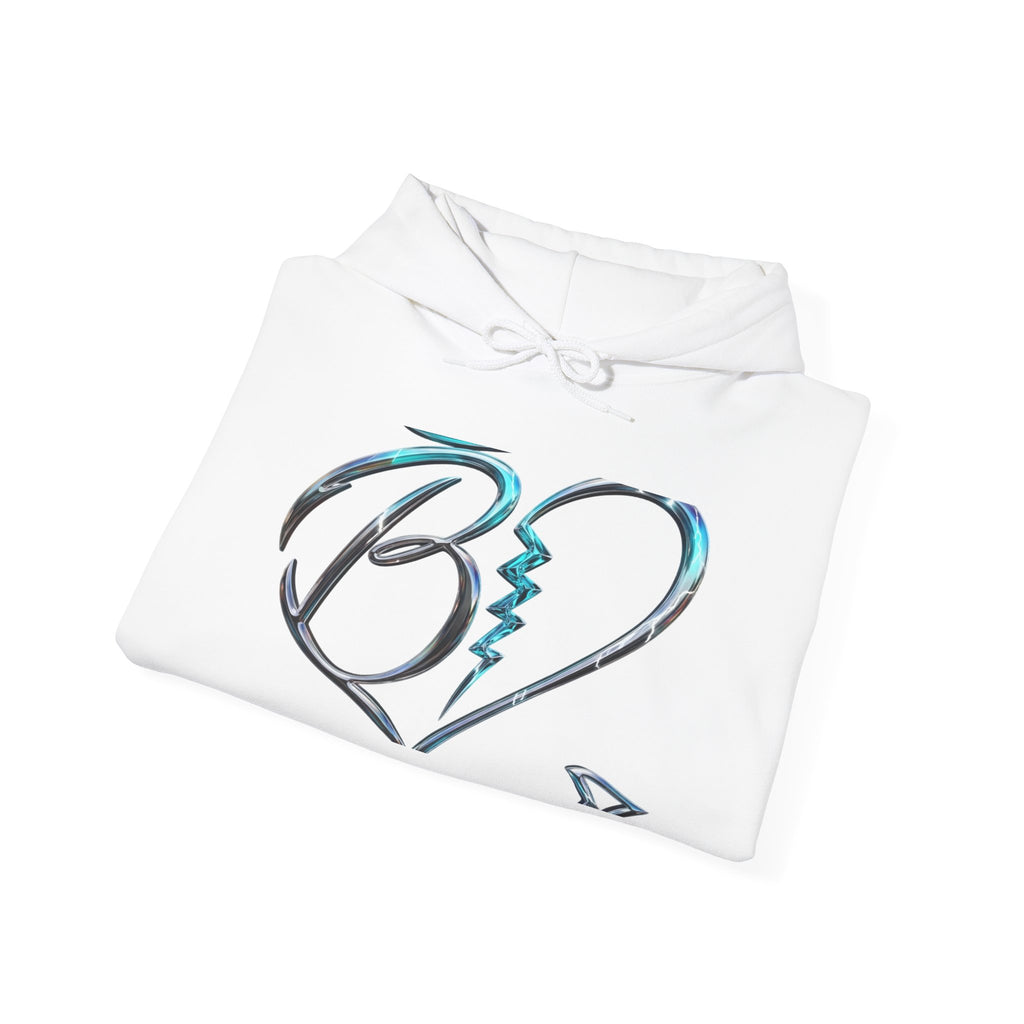Broken Heart Graphic Hoodie – Teal Brushstroke Love Design