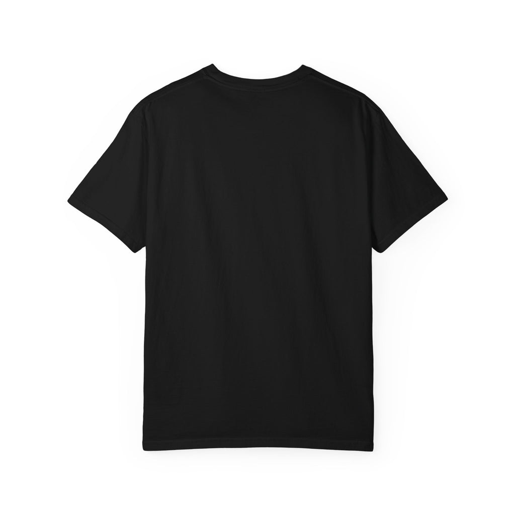 Angel & Devil Heart Graphic T-Shirt — Blue Metallic Script Design
