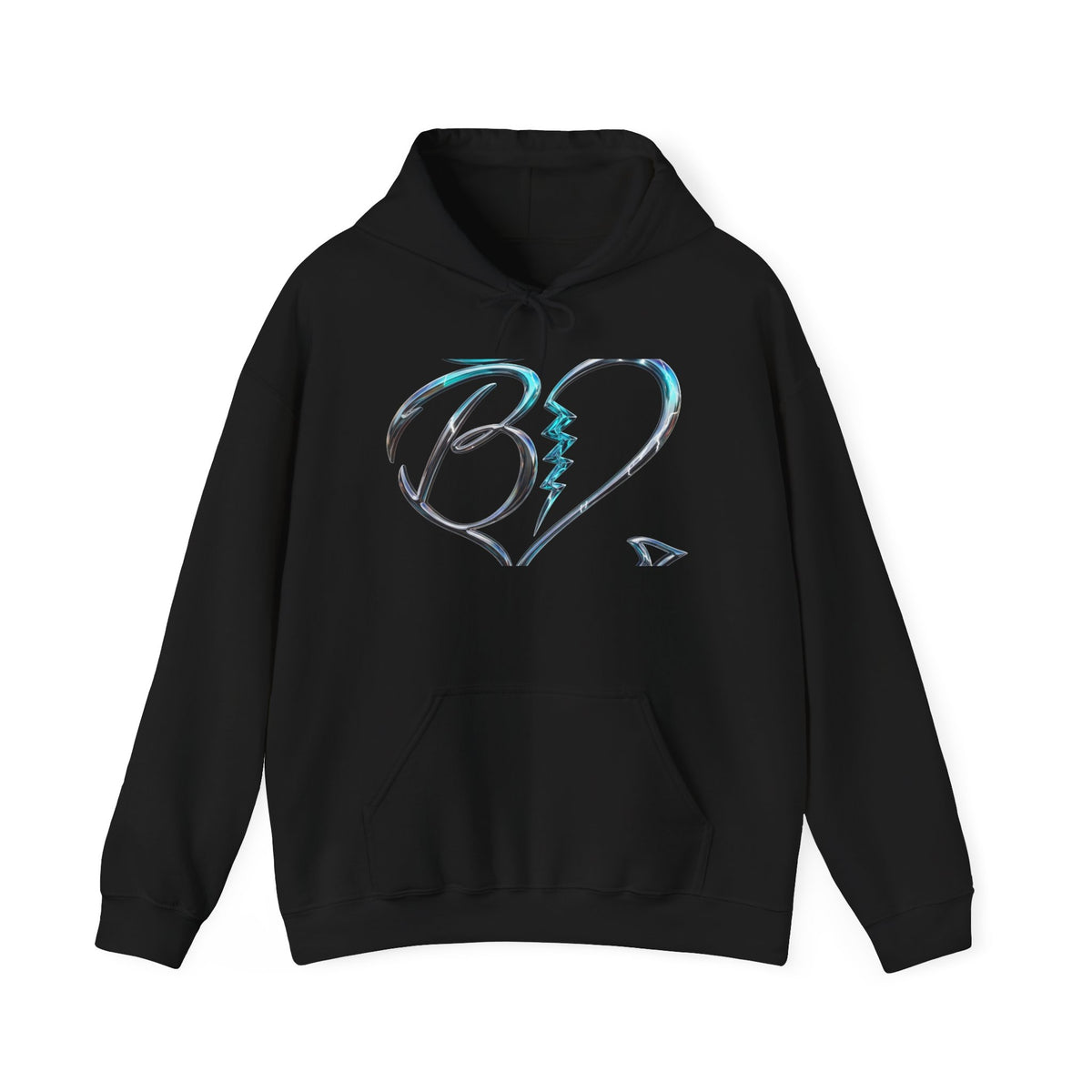 Broken Heart Graphic Hoodie – Teal Brushstroke Love Design