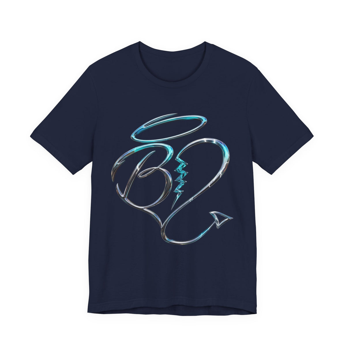 Heart Arrow Graphic Tee — Blue Metallic Love Emblem T-Shirt