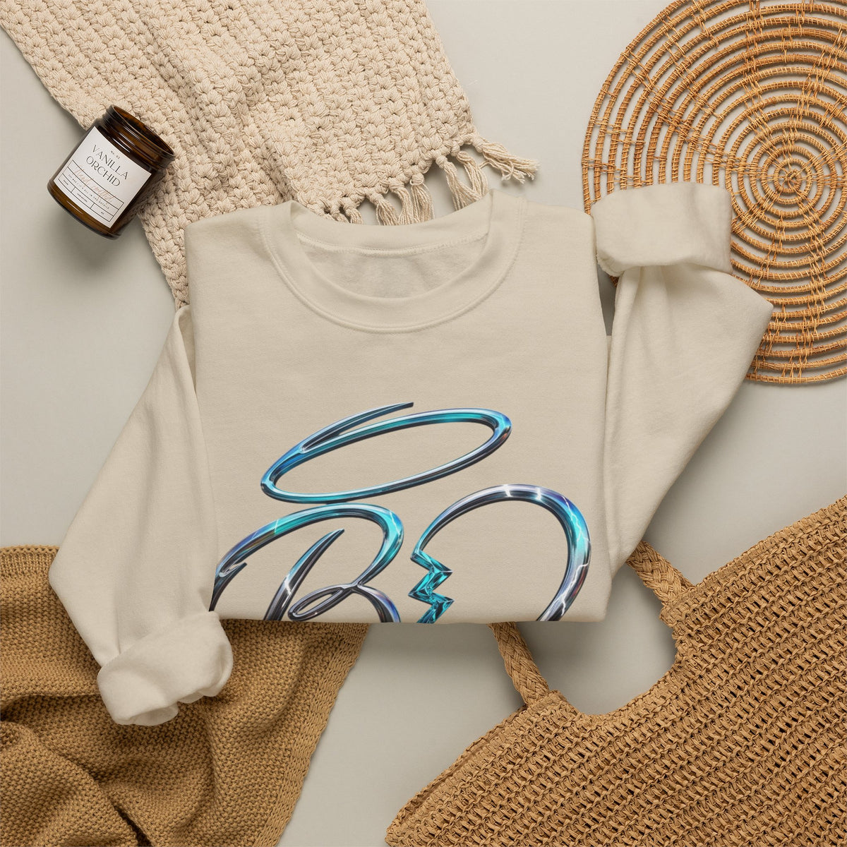 Angel & Devil Heart Crewneck Sweatshirt — Blue Metallic Heart Design