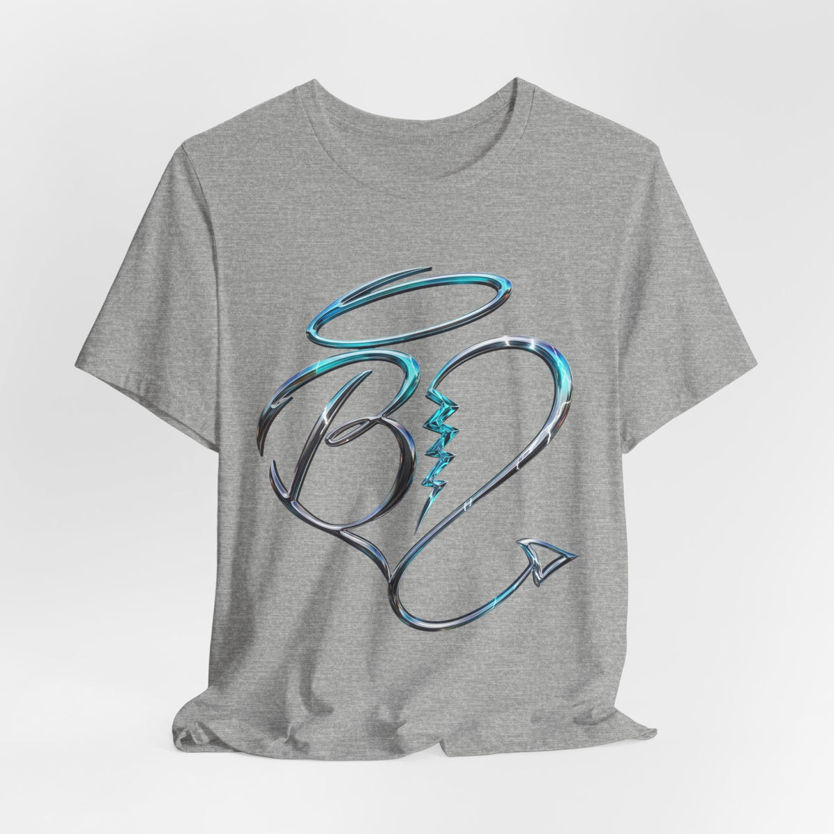 Heart Arrow Graphic Tee — Blue Metallic Love Emblem T-Shirt
