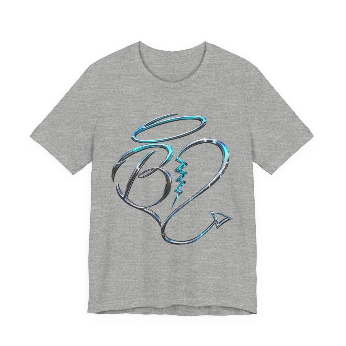 Heart Arrow Graphic Tee — Blue Metallic Love Emblem T-Shirt