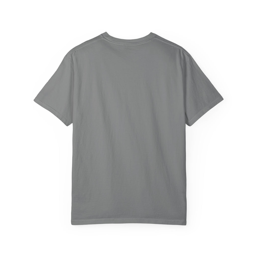 Angel & Devil Heart Graphic T-Shirt — Blue Metallic Script Design
