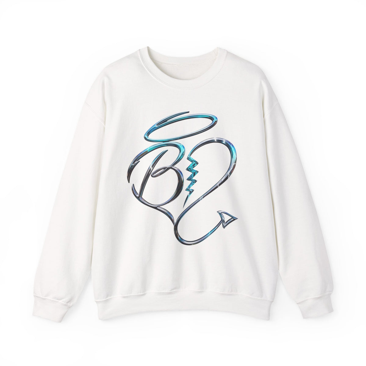 Angel & Devil Heart Crewneck Sweatshirt — Blue Metallic Heart Design