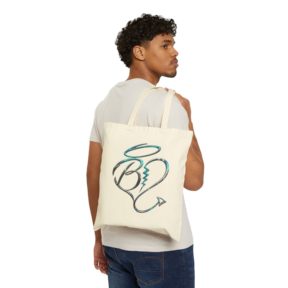 Angel & Devil Heart Tote Bag – Cute Halo Devil Tail Canvas Tote