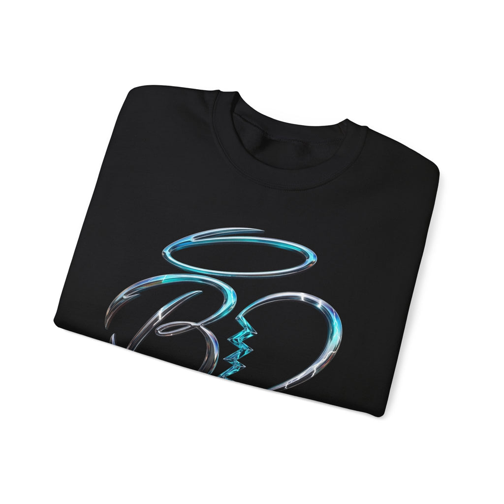 Angel & Devil Heart Crewneck Sweatshirt — Blue Metallic Heart Design