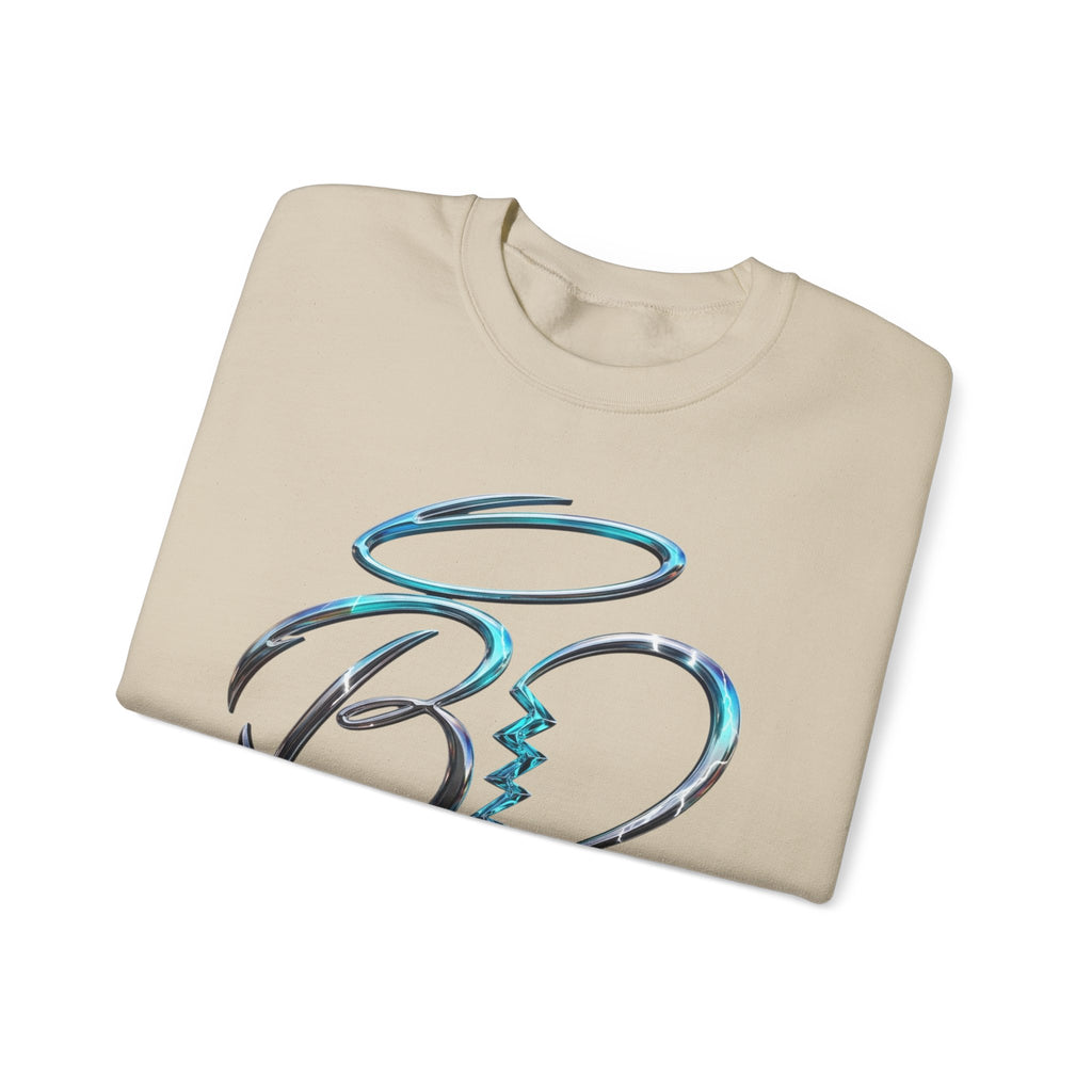 Angel & Devil Heart Crewneck Sweatshirt — Blue Metallic Heart Design
