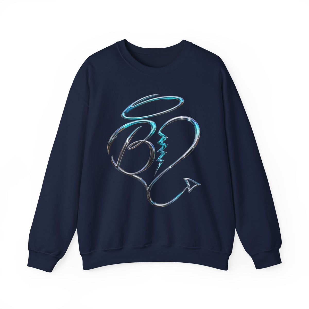 Angel & Devil Heart Crewneck Sweatshirt — Blue Metallic Heart Design