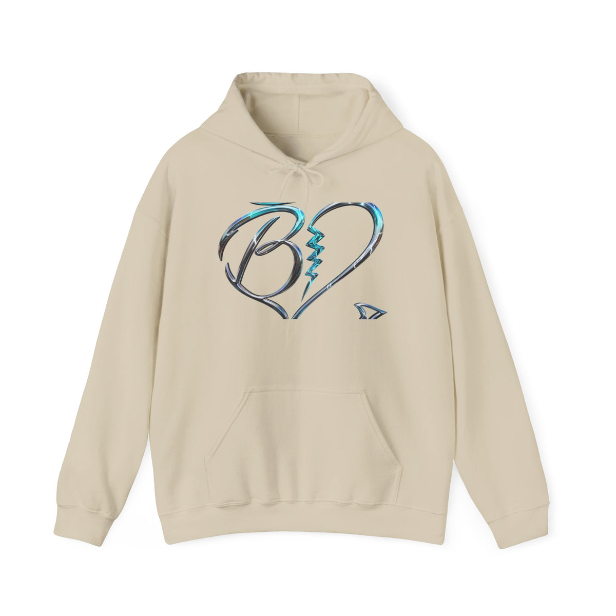 Broken Heart Graphic Hoodie – Teal Brushstroke Love Design