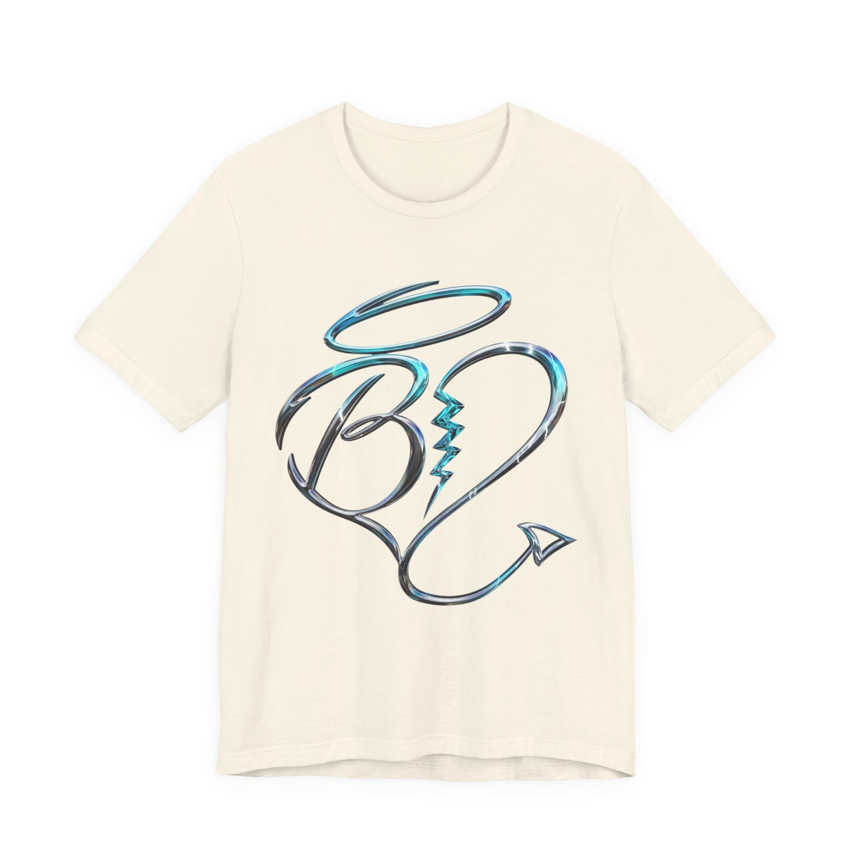 Heart Arrow Graphic Tee — Blue Metallic Love Emblem T-Shirt