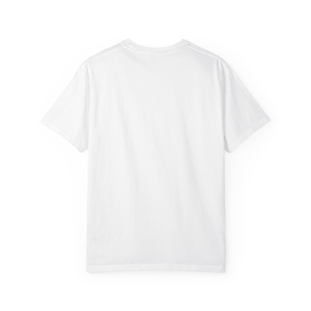 Angel & Devil Heart Graphic T-Shirt — Blue Metallic Script Design
