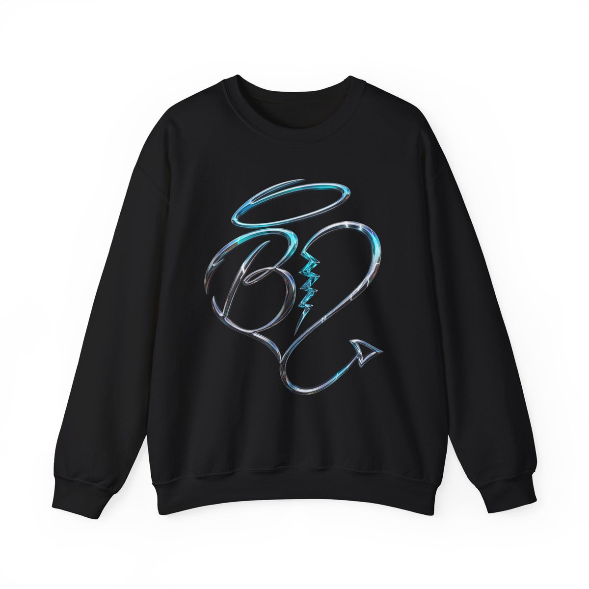 Angel & Devil Heart Crewneck Sweatshirt — Blue Metallic Heart Design