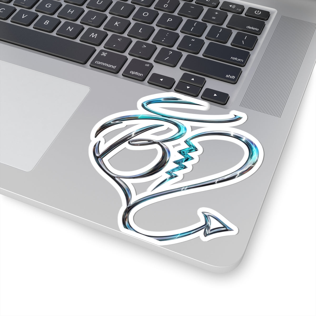 Chrome Heart-Shaped Devil Tail Kiss-Cut Sticker