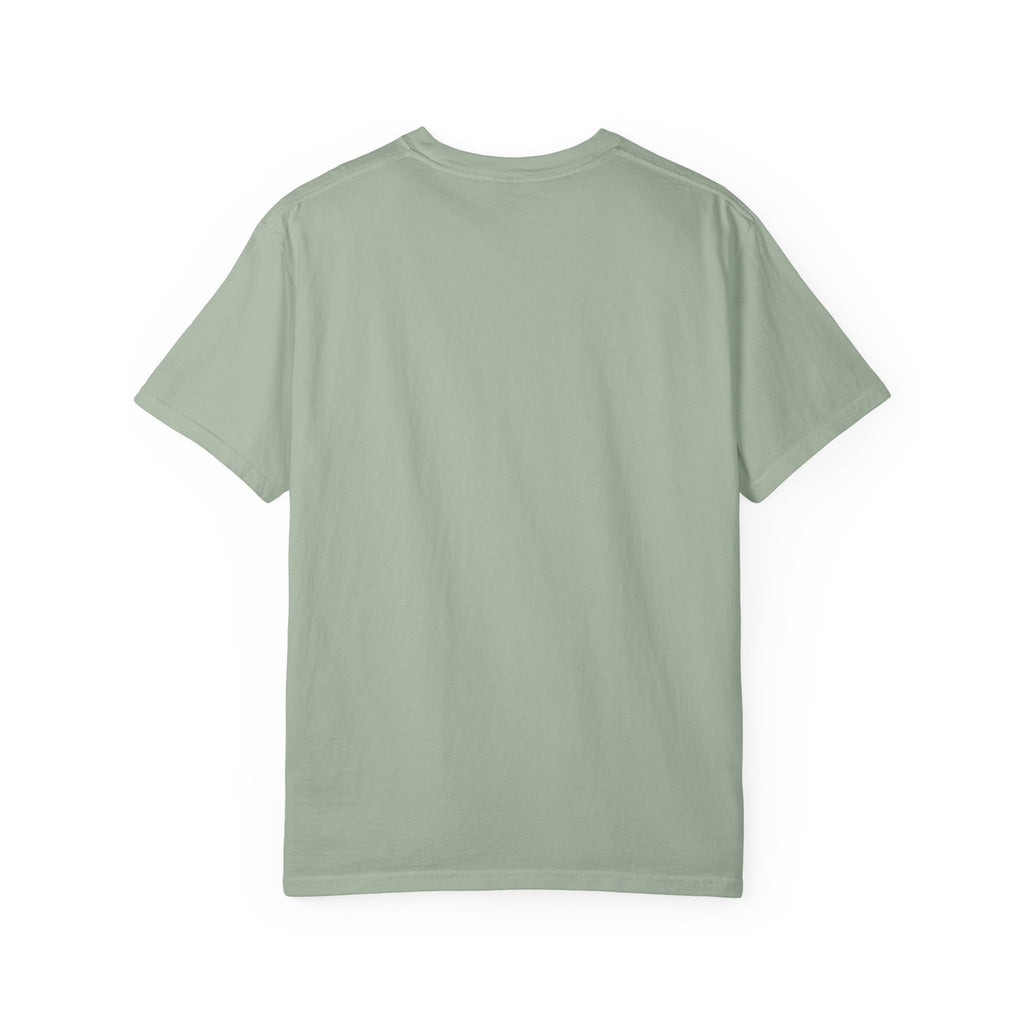 Angel & Devil Heart Graphic T-Shirt — Blue Metallic Script Design