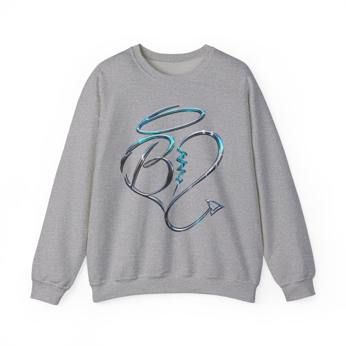 Angel & Devil Heart Crewneck Sweatshirt — Blue Metallic Heart Design