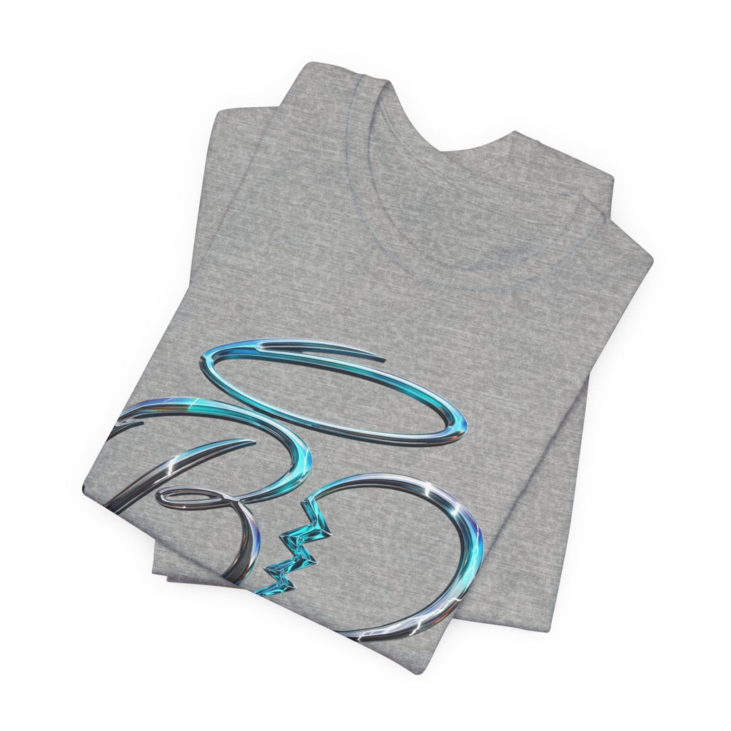 Heart Arrow Graphic Tee — Blue Metallic Love Emblem T-Shirt