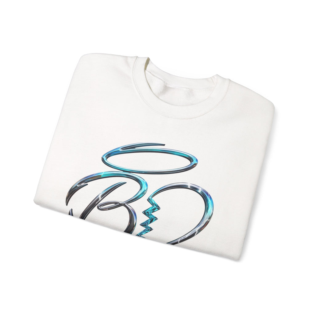Angel & Devil Heart Crewneck Sweatshirt — Blue Metallic Heart Design