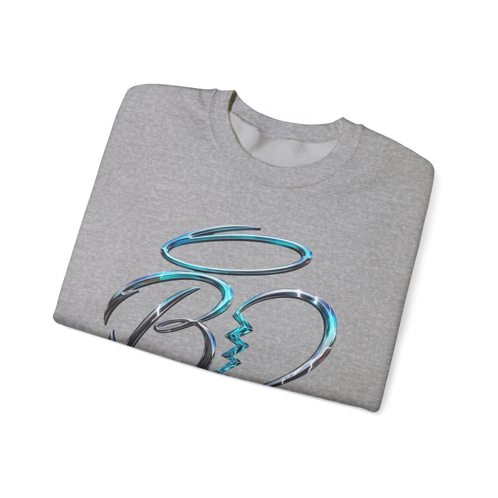 Angel & Devil Heart Crewneck Sweatshirt — Blue Metallic Heart Design