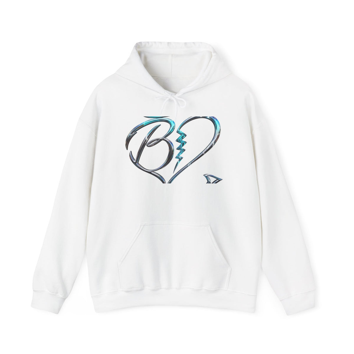Broken Heart Graphic Hoodie – Teal Brushstroke Love Design
