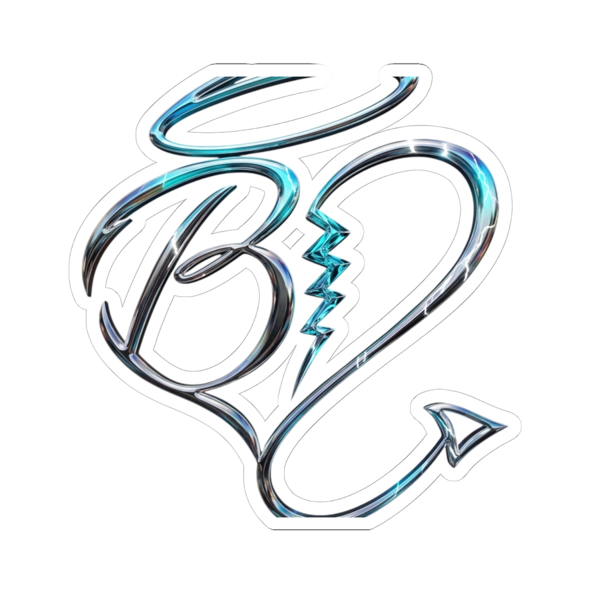 Chrome Heart-Shaped Devil Tail Kiss-Cut Sticker