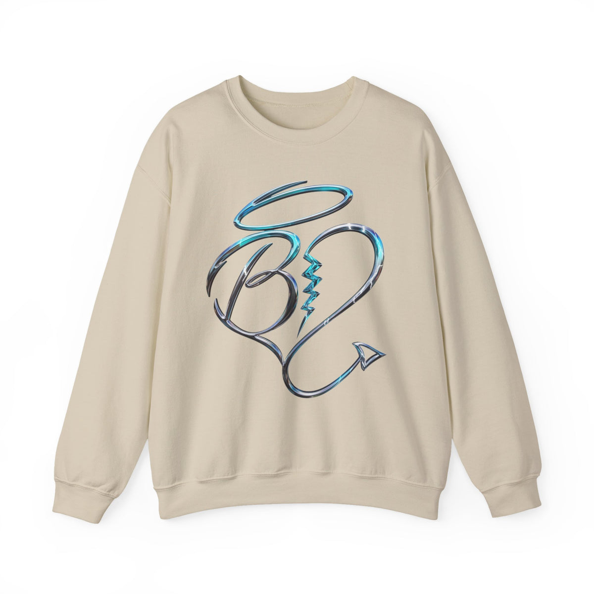 Angel & Devil Heart Crewneck Sweatshirt — Blue Metallic Heart Design