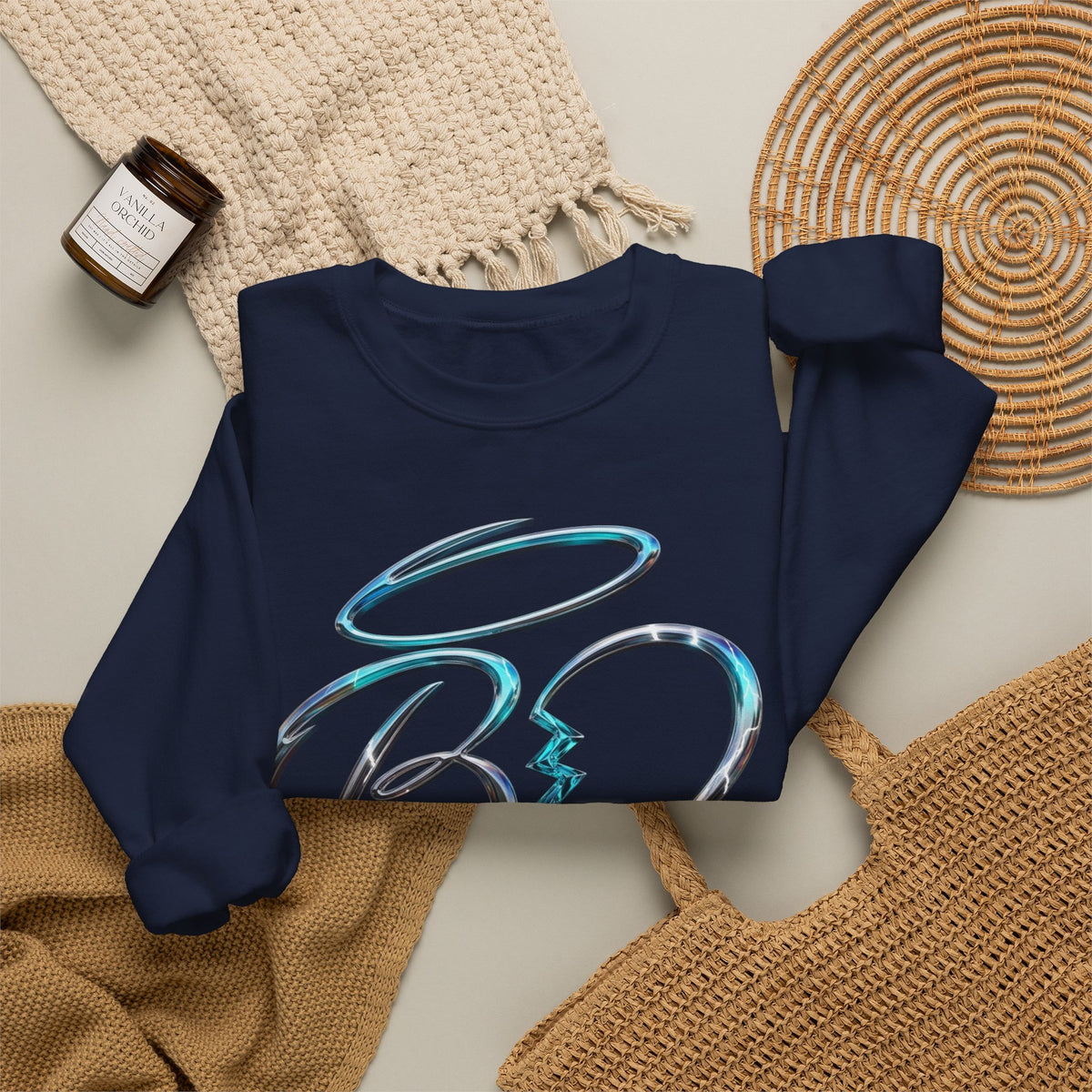 Angel & Devil Heart Crewneck Sweatshirt — Blue Metallic Heart Design