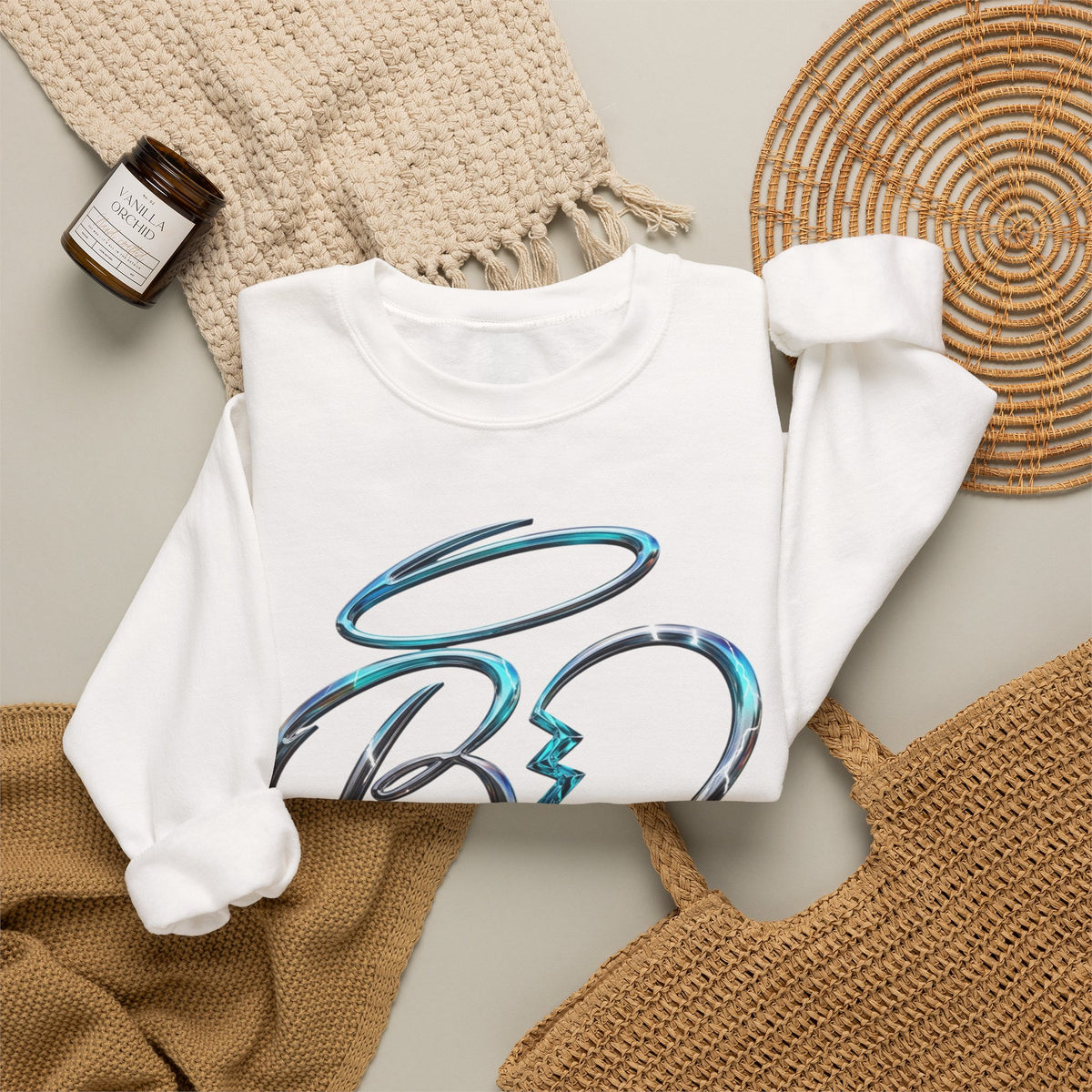 Angel & Devil Heart Crewneck Sweatshirt — Blue Metallic Heart Design